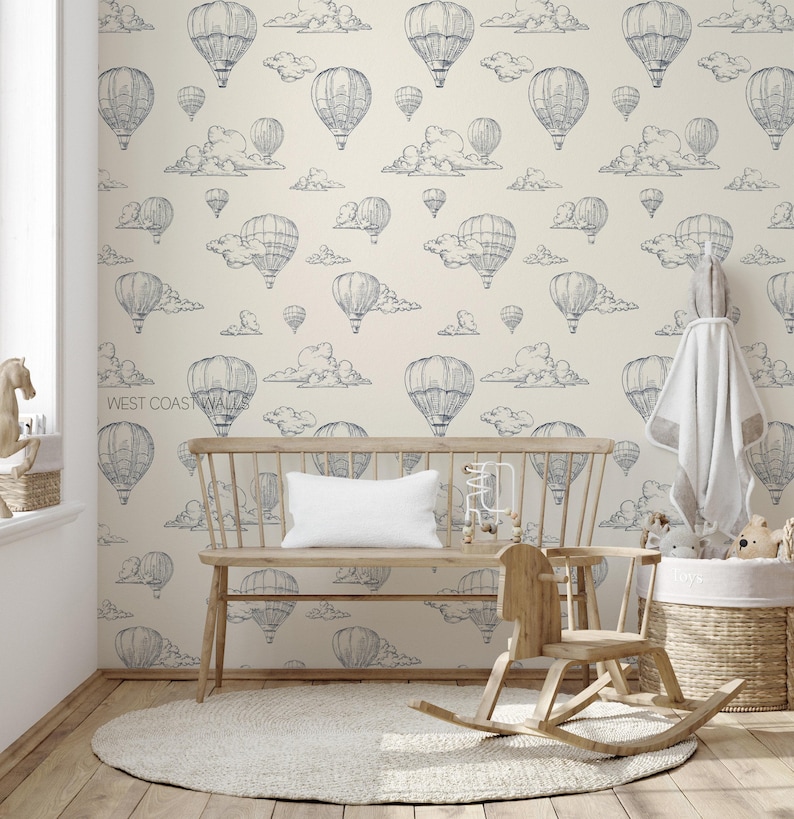 Vintage Hot Air Balloon Wallpaper, alternate colors available / Wallpaper / Air Balloon Decor / Air Balloon Wallpaper / Nursery Wallpaper image 4