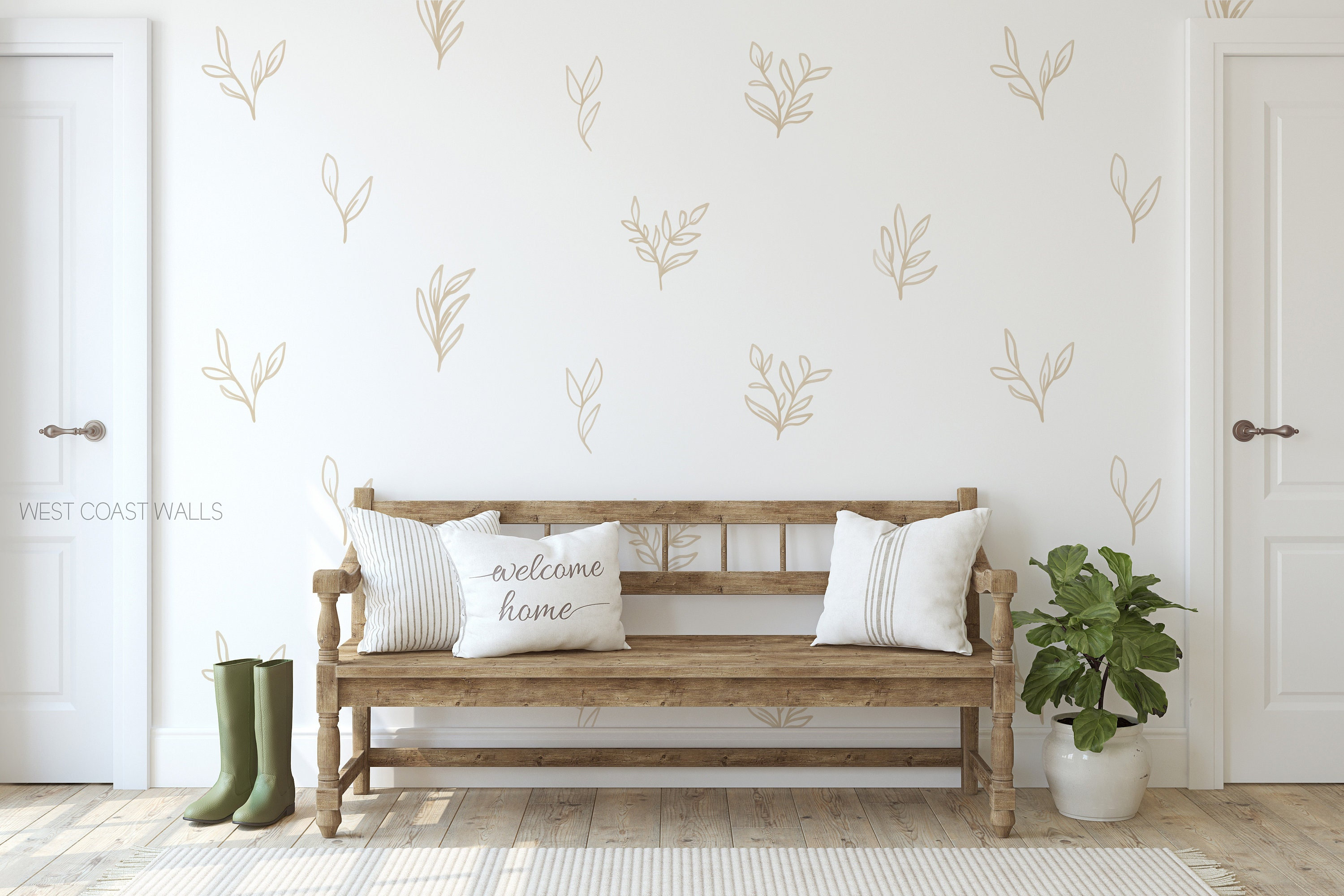 Beige geschilderde bladeren verwijderbare muurstickers / botanische stickers / bladstickers / bladstickers / neutrale muurstickers / Scandinavisch