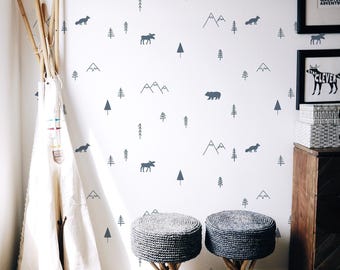 Wilderness Wall Decals / Removable Decals / Forest Decals / Forest Animals / Forest Compilation / Forest Wall Art / Boys Nursery