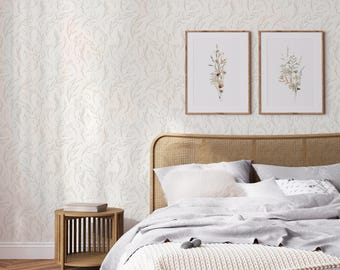 Hand Drawn Botanical Leaves Wallpaper / Simple Botanical Wallpaper / Drawn Leaves Wallpaper / Minimalist / Scandi