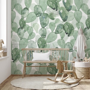 Papier peint cactus / Aquarelle de cactus / Papier peint cactus / Papier peint pour chambre d'enfant / Décoration murale pour chambre d'enfant / Papier peint pour enfants