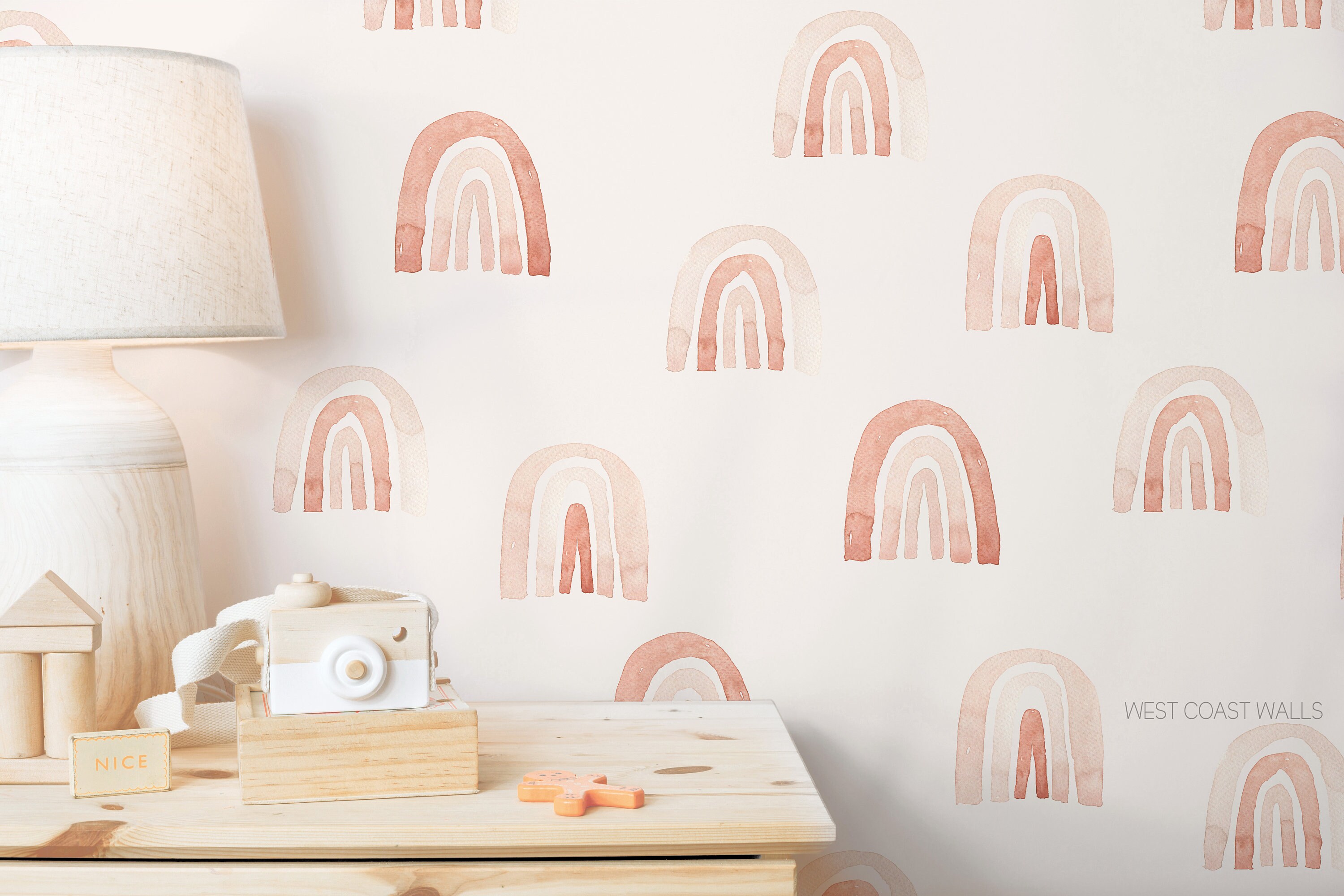 Boho Pink Rainbow Wallpaper / Hand Painted Rainbow Wallpaper / Etsy