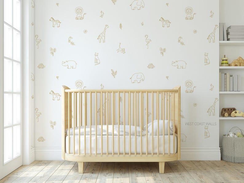 Drawn Jungle Animals Removable Wall Decals / Jungle Decor / Jungle Theme / Nursery Decor / Boys Room / Lion Cheetah Toucan Elephant Giraffe image 2