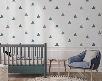 Watercolor Triangle Removable Wall Decals Small or Oversized / Blue Grey Green Triangles / Painted Triangles / Nursery Decals / Kids Decals