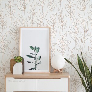 Simple Line Leaves Wallpaper Hand Drawn Peel and Stick or Traditional image 2
