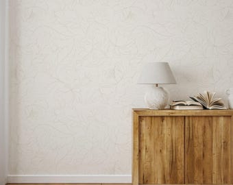 Papel tapiz floral dibujado - Colores alternativos disponibles / Arte floral lineal simple / Papel tapiz floral / Diseño minimalista / Papel tapiz para habitación infantil