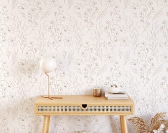 Skizzenmuster-Tapete mit Blumenmuster, handgezeichnet, selbstklebend oder traditionell