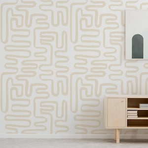 Paintbrush Maze Wallpaper - alternate colors available / Labyrinth Wallpaper / Modern Lines Wallpaper / Hand Painted Wallpaper