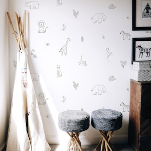 Drawn Jungle Animals Removable Wall Decals / Jungle Decor / Jungle Theme / Nursery Decor / Boys Room / Lion Cheetah Toucan Elephant Giraffe image 3