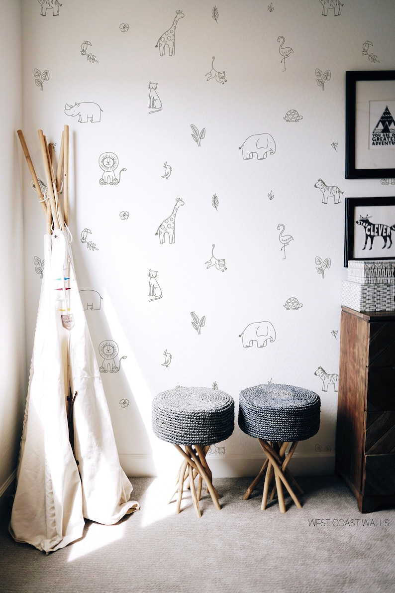 Drawn Jungle Animals Removable Wall Decals / Jungle Decor / Jungle Theme / Nursery Decor / Boys Room / Lion Cheetah Toucan Elephant Giraffe image 3