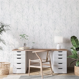 Simple Line Leaves Wallpaper Hand Drawn Peel and Stick or Traditional image 4