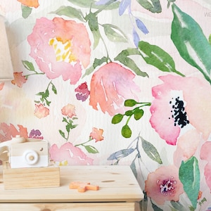 Papier peint floral lumineux et gai/papier peint fleurs peintes/mur floral/chambre de filles/papier peint fleurs aquarelle