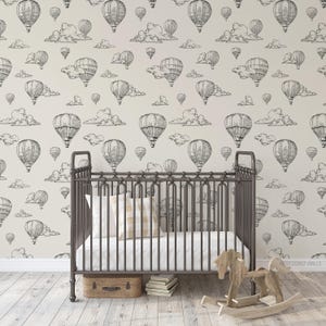 Vintage Hot Air Balloon Wallpaper, alternate colors available / Wallpaper / Air Balloon Decor / Air Balloon Wallpaper / Nursery Wallpaper image 2