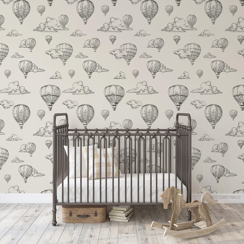 Vintage Hot Air Balloon Wallpaper, alternate colors available / Wallpaper / Air Balloon Decor / Air Balloon Wallpaper / Nursery Wallpaper image 2