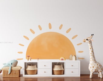 Sticker mural amovible soleil aquarelle lumineuse, plusieurs tailles disponibles / Sticker soleil surdimensionné / Sun Nursery Decor / Sun Playroom Wall Decal
