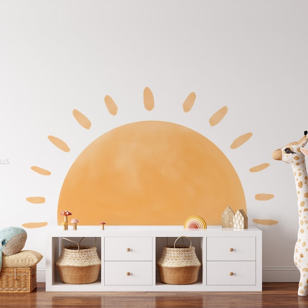 Bright Watercolor Sun Removable Wall Decal, many sizes available / Oversized Sun Decal / Sun Nursery Decor / Sun Playroom Wall Decal