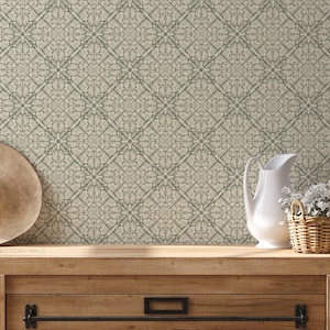 Sweet Sage Vintage Tile Wallpaper / Bohemian Style / Tile Wallpaper / Hand Drawn Wallpaper / Boho Feature Wall / Mosaic Tile Wallpaper