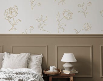 Minimal Peony Decals - Small / Simple Floral Decals / Minimal Line Art / Flower Wall Stickers / Removable Flowers / Peony Line Art