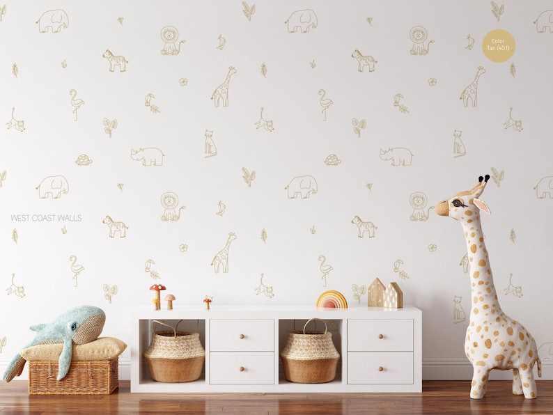 Drawn Jungle Animals Removable Wall Decals / Jungle Decor / Jungle Theme / Nursery Decor / Boys Room / Lion Cheetah Toucan Elephant Giraffe image 1