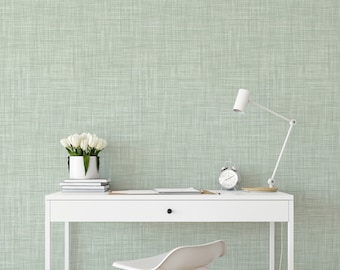 Sage Seagrass Removable Peel and Stick Wallpaper / Linen Removable Wallpaper / Natural Wallpaper / Textured Accent Wall /  Neutral Wall