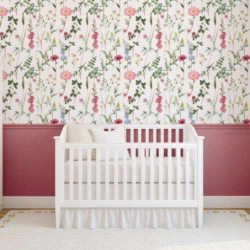 Wildflower Wallpaper / Floral Wallpaper / Girls Nursery Etsy