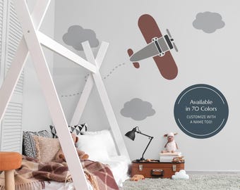 Custom Airplane Wall Decal / Aviation Theme / Plane Decal / Biplane / Boys Room / Kids Wall Decal