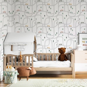 Road and Cars Wallpaper / Transportation Wallpaper / Simple Car Wallpaper / Boys Room Wallpaper / Boys Room Decor