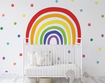 Geschilderde regenboog verwijderbare muursticker groot of klein / regenboogkamer / regenboogkunst / kinderkamerstickers / kinderkamer / verwijderbare stickers