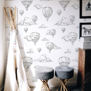 Vintage Hot Air Balloon Wallpaper, alternate colors available / Wallpaper / Air Balloon Decor / Air Balloon Wallpaper / Nursery Wallpaper image 3