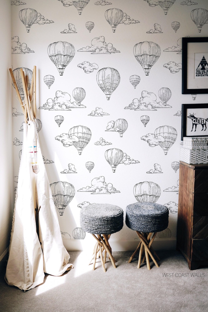 Vintage Hot Air Balloon Wallpaper, alternate colors available / Wallpaper / Air Balloon Decor / Air Balloon Wallpaper / Nursery Wallpaper image 3