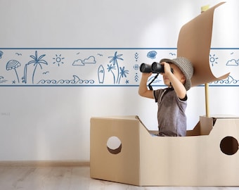 Ocean and Surf Wallpaper Border / Surf Wall Decor / Ocean Theme / Surf Theme / Surf Art / Minimal Kids Room / Kids Decals