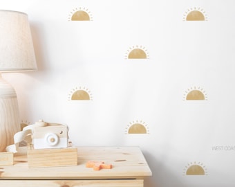 Mini vinilo decorativo de pared removible con forma de medio sol en acuarela / Sol moderno / Decoración de pared neutra para habitación infantil / Habitación infantil bohemia / Sol bohemio / Vinilo decorativo de sol en acuarela
