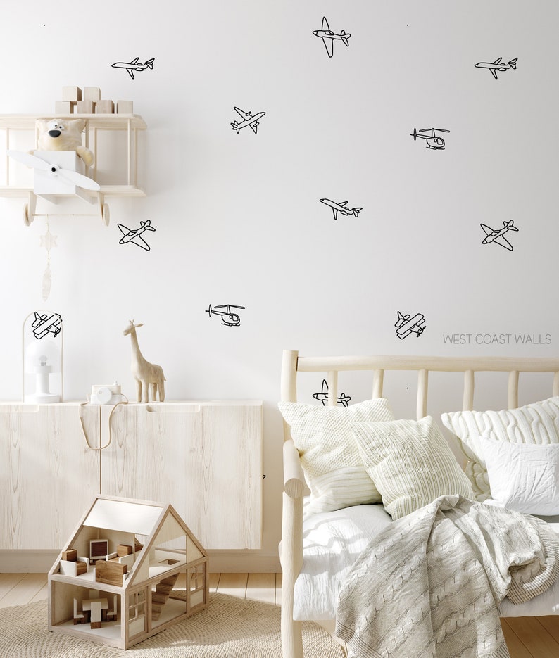 Minimalist Airplane Decals / Simple Airplane Decor / Removable Airplane Wall Decals / Nursery Decor / Boys Room / Airplane Stickers image 4