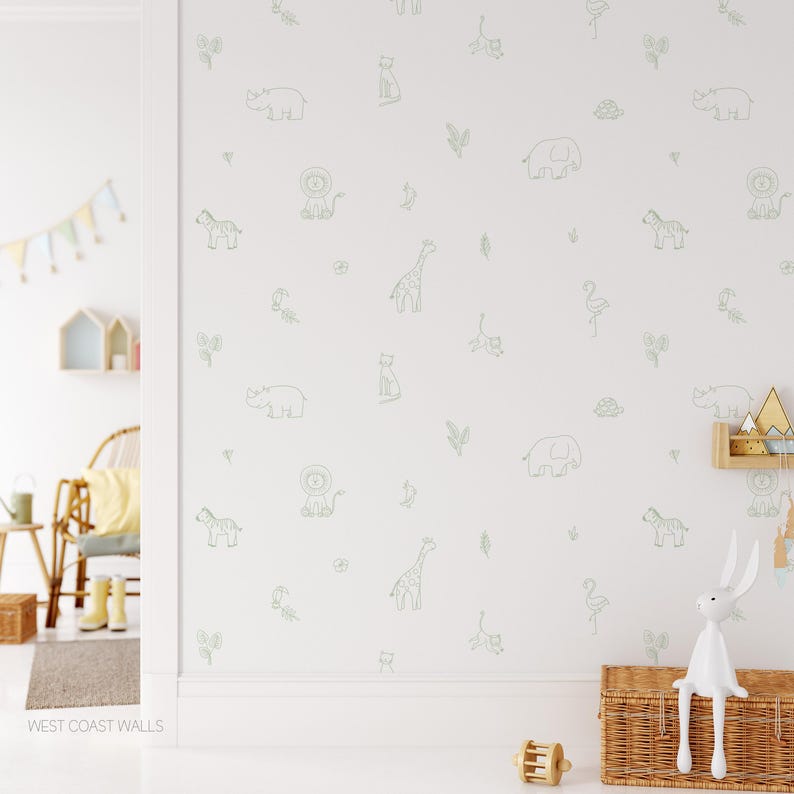 Drawn Jungle Animals Removable Wall Decals / Jungle Decor / Jungle Theme / Nursery Decor / Boys Room / Lion Cheetah Toucan Elephant Giraffe image 4