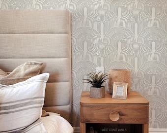 Hand Drawn Arches Wallpaper, Alternate Colours available / Abstract lines Modern Wall / Custom Wallpaper