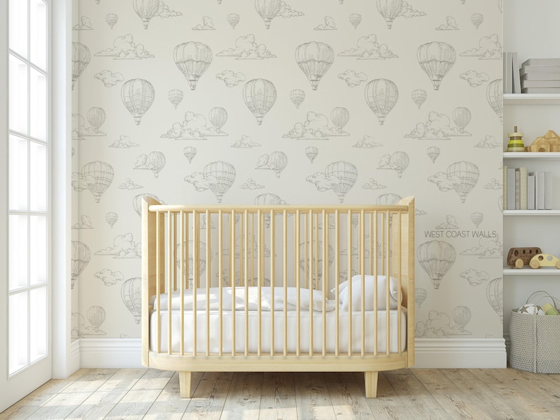 Vintage Hot Air Balloon Wallpaper, alternate colors available / Wallpaper / Air Balloon Decor / Air Balloon Wallpaper / Nursery Wallpaper image 1