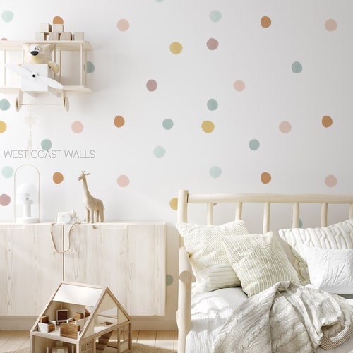 Stickers muraux à pois neutres, décoration bohème pour chambre d'enfant