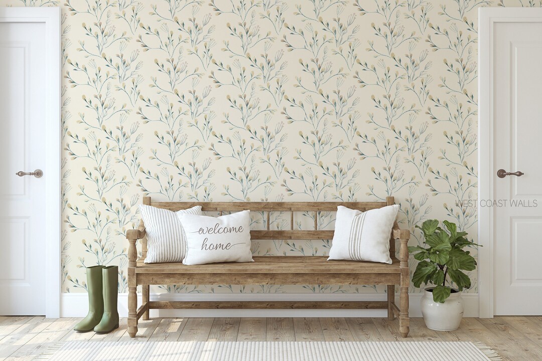 Floral Vine Wallpaper / Modern Farmhouse Floral Wallpaper / Etsy
