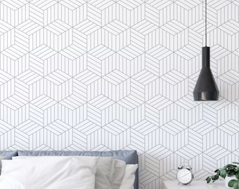 Geometric Hexagon Wallpaper / Cube Wallpaper / Hexagon Wallpaper / Modern Wallpaper