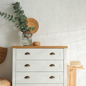 Simple Line Leaves Wallpaper Hand Drawn Peel and Stick or Traditional image 1