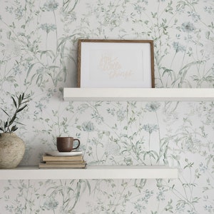 Papier peint fleurs de prairie délicates/papier peint à fleurs peint/papier peint à fleurs vintage/papier peint à fleurs bleu doux/mur floral