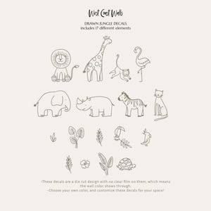 Drawn Jungle Animals Removable Wall Decals / Jungle Decor / Jungle Theme / Nursery Decor / Boys Room / Lion Cheetah Toucan Elephant Giraffe image 7