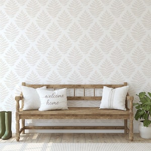 Geometric Leaf Wallpaper / Geometric Leaves /  Neutral Feature Wall / Modern Walls / Classic Wallpaper / Neutral Accent Wall