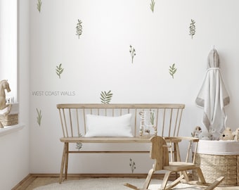 Neutrale en gedempte bladeren Verwijderbare muurstickers / Takstickers / Bladerenstickers / Groen muurstickers / Scandinavisch / Plantenthema