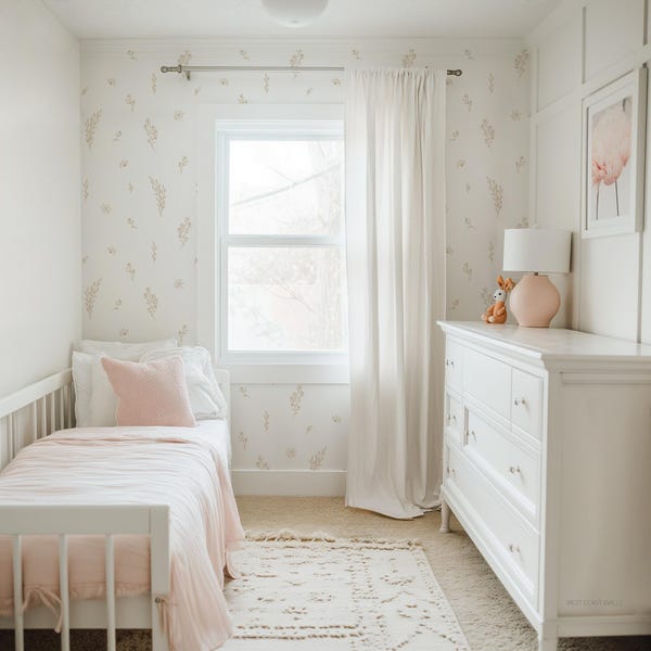 Hand-Drawn Meadow Floral Wall Decals: Dainty White Flowers Botanical Peel and Stick