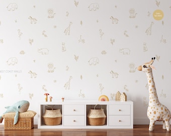 Getrokken jungle dieren verwisselbare muur stickers/jungle decor/jungle thema/kinderdagverblijf decor/jongens kamer/leeuw Cheetah Toucan olifant Giraffe