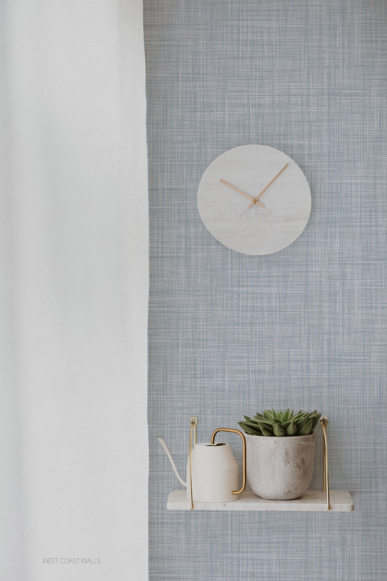 Light Blue Seagrass Wallpaper / Linen Wallpaper / Natural Etsy