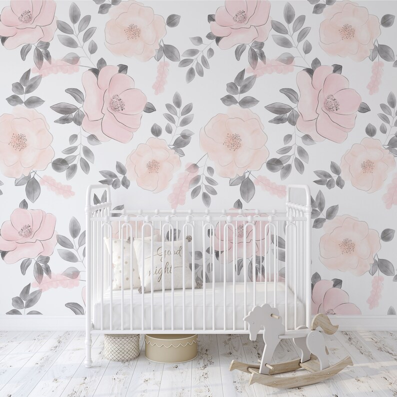 Soft Watercolor Rose Bloom Wallpaper / Muted Floral Wallpaper Etsy