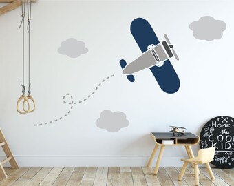 Avion Wall Decal / Aviation Wall Art / Airplane Wall Art / Biplan / Boys Room / Children's Bedroom