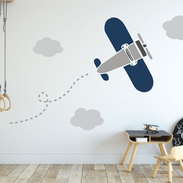 Avion Wall Decal / Aviation Wall Art / Airplane Wall Art / Biplan / Boys Room / Children's Bedroom